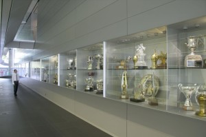 Trophy cabinets in the McLaren Technology Centre