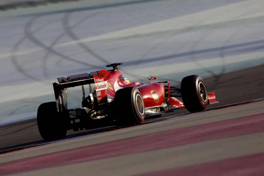 Fernando Alonso (Ferrari) on track with P Zero Red supersoft tyres (rear view)