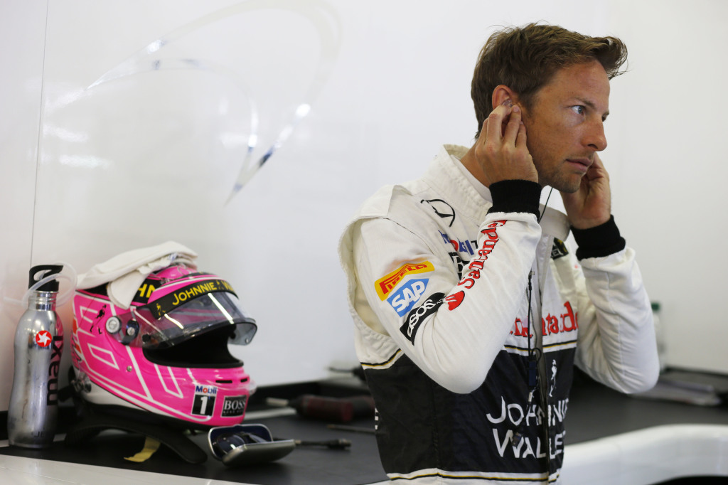 Jenson Button in the garage.