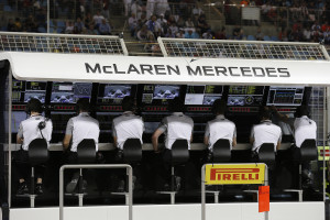 The team at work on the pit wall.