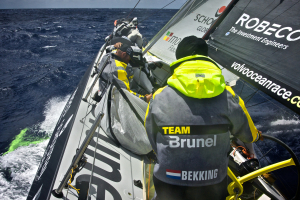 October 22, 2014. Leg 1 onboard Team Brunel, Skipper Bouwe Bekking at the helm.