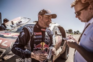 Stephane Peterhansel at the finish line on stage 12 of Rally Dakar 2015 from Termas Rio Hondo to Rosario Argentina on January 16th, 2015