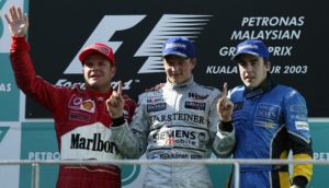Raikkonen, Alonso and Barrichello celebrate