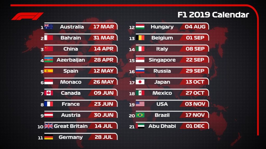 calendario F1 2019 ok