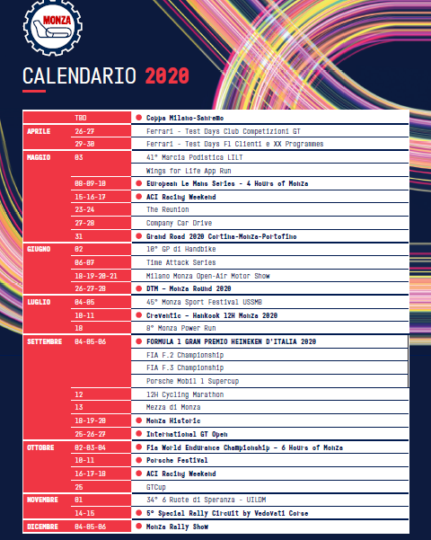 calendario monza 2020