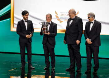 BEN SULAYEM Mohammed, President of the FIA, portrait with SANZ de BARROS Carmelo during the 2024 FIA Awards Ceremony, on December 13, 2024 at BK Arena, in Kigali, Rwanda - Photo Julien Delfosse / DPPI