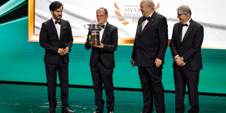 BEN SULAYEM Mohammed, President of the FIA, portrait with SANZ de BARROS Carmelo during the 2024 FIA Awards Ceremony, on December 13, 2024 at BK Arena, in Kigali, Rwanda - Photo Julien Delfosse / DPPI