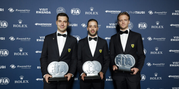 FUOCO Antonio, Ferrari AF Corse, FIA WEC, portrait MOLINA Miguel, Ferrari AF Corse, FIA WEC, portrait NIELSEN Nicklas, Ferrari AF Corse, FIA WEC, portrait during the 2024 FIA Awards Ceremony, on December 13, 2024 at BK Arena, in Kigali, Rwanda - Photo Frederic Le Floc'h / DPPI