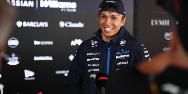 BUDAPEST, HUNGARY - JULY 23: Alexander Albon of Thailand and Williams talks to the media in the Paddock during previews ahead of the F1 Grand Prix of Hungary at Hungaroring on July 23, 2026 in Budapest, Hungary. (Photo by Peter Fox/Getty Images)